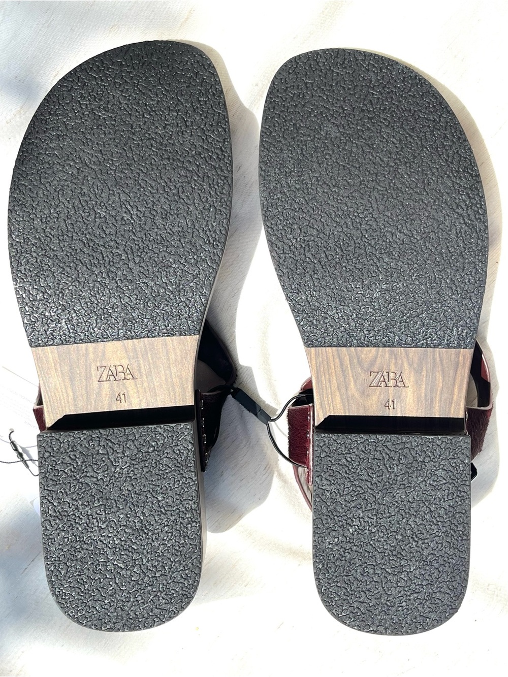 Zara Leather Strap Sandals With Rivets Burgundy Red Platform Sheep Skin Size 10 - Picture 14 of 15